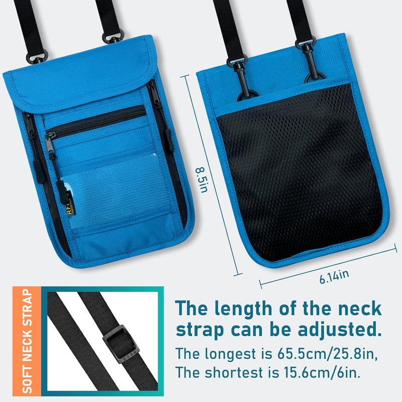 Sundee Travel Neck Wallet with Double Zippers, RFID Blocking Passport Holder with Adjustable Neck Strap for Men and Women to Keep Cash, Credit Cards and Travel Documents Safe - Lake Blue - Image 5